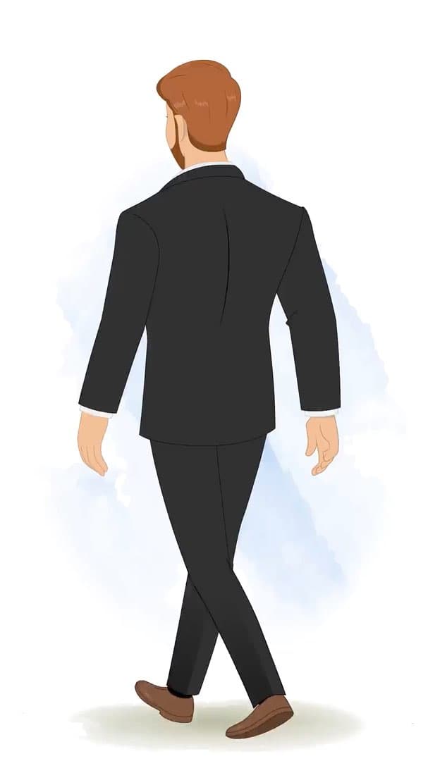 A handsome businessman walking in back third view animated vector cartoon character AKA Edward
