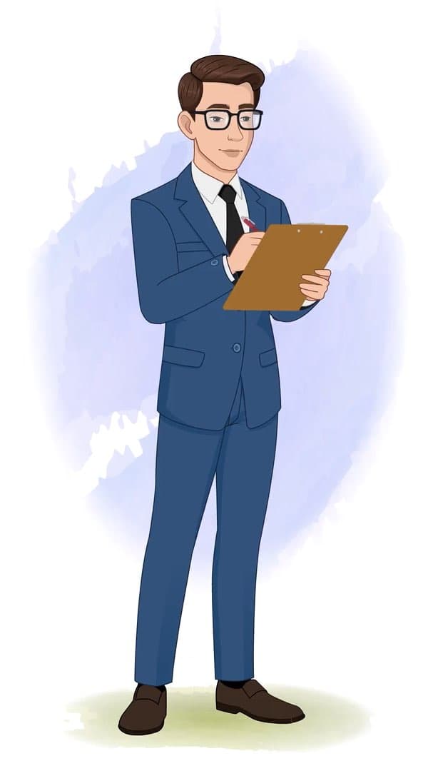 A businessman in blue suit checking lists animated vector cartoon character AKA David
