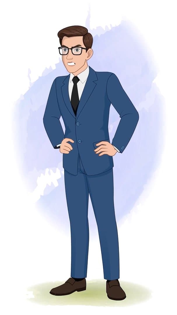 An angry businessman in blue suit animated vector cartoon character AKA David