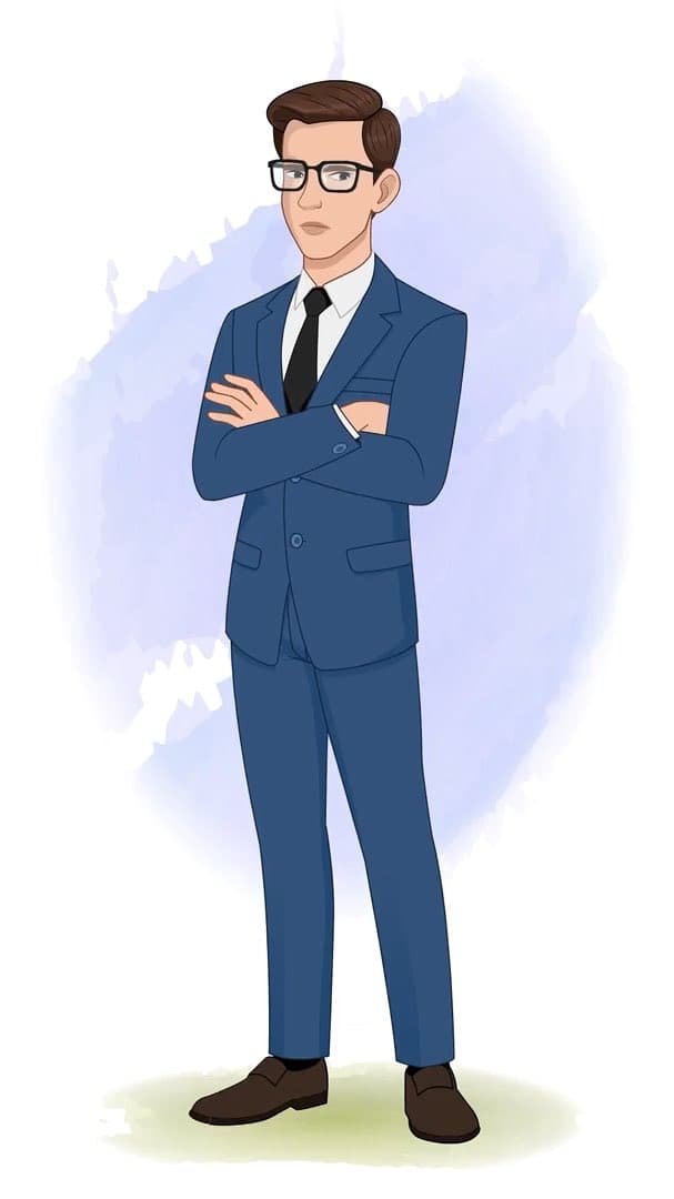 An annoyed businessman in blue suit animated vector cartoon character AKA David