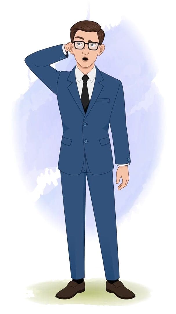 A confused businessman in blue suit animated cartoon character vector AKA David