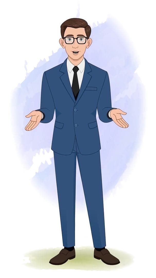 A businessman in blue suit talking animated cartoon character vector AKA David