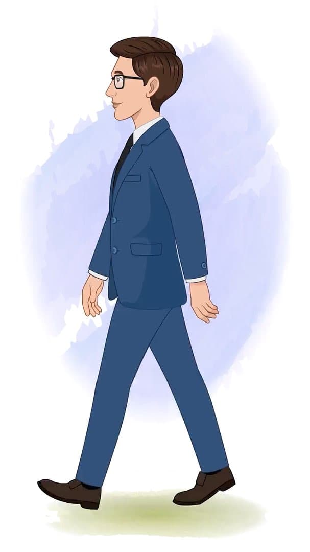 A businessman in blue suit side walking animated vector cartoon character AKA David