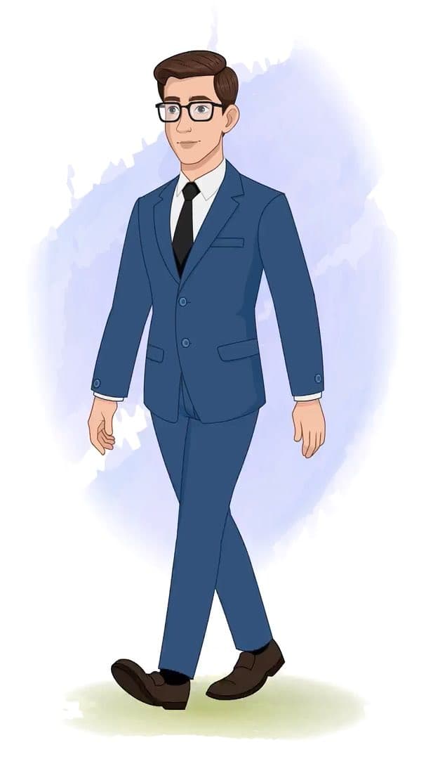 A businessman in blue suit walking animated vector cartoon character AKA David