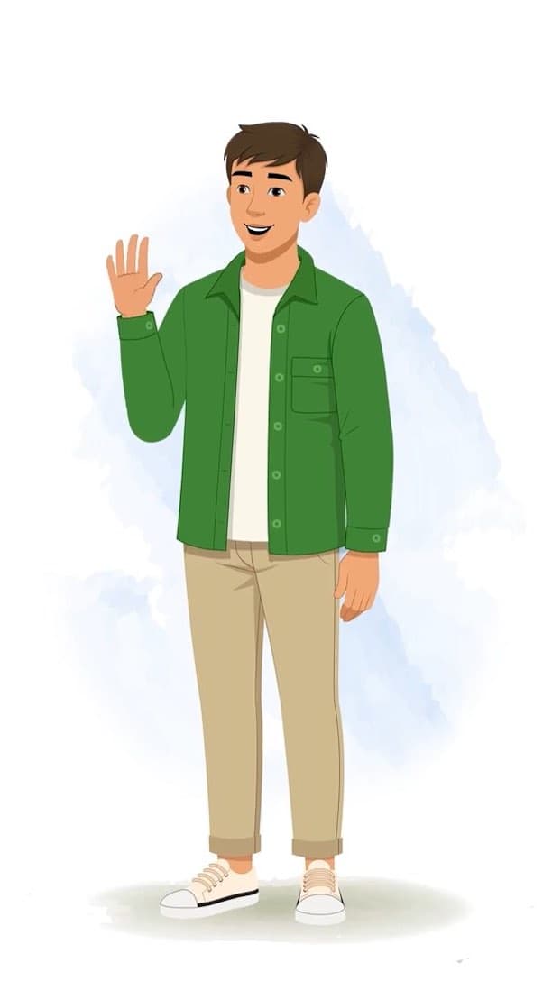 A young man saying hello animated vector cartoon character AKA Aarav
