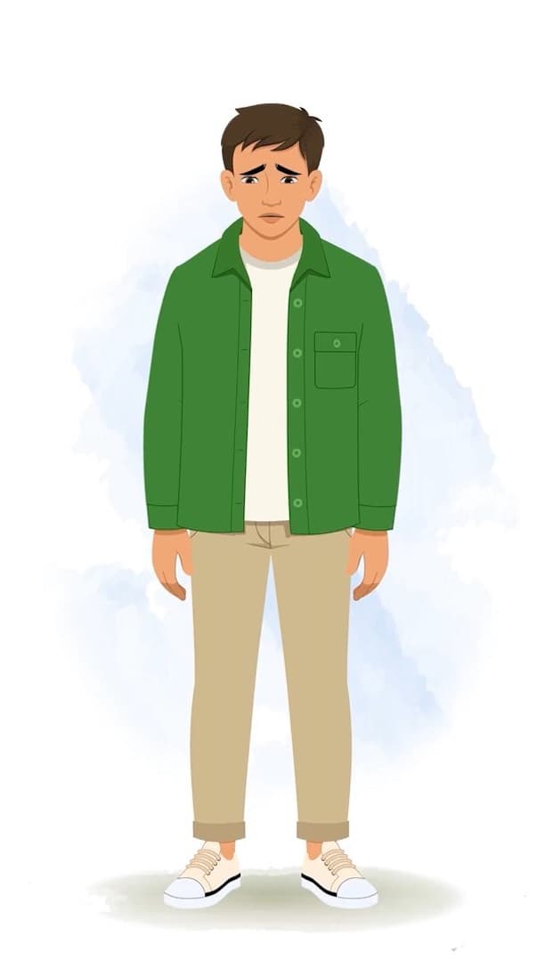 A sad young man vector animated cartoon character AKA Aarav