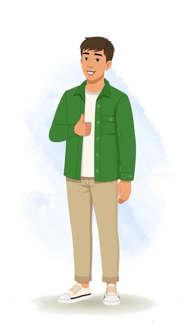 A young man thumbs up animated character cartoon vector AKA Aarav