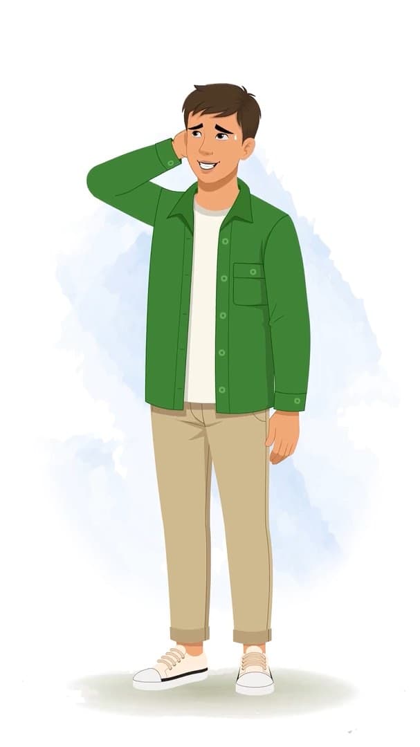 A young nervous man animated character cartoon vector AKA Aarav