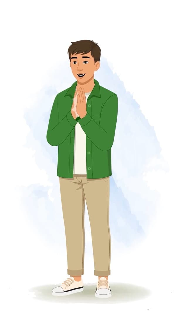 A young man clapping animated character cartoon vector AKA Aarav