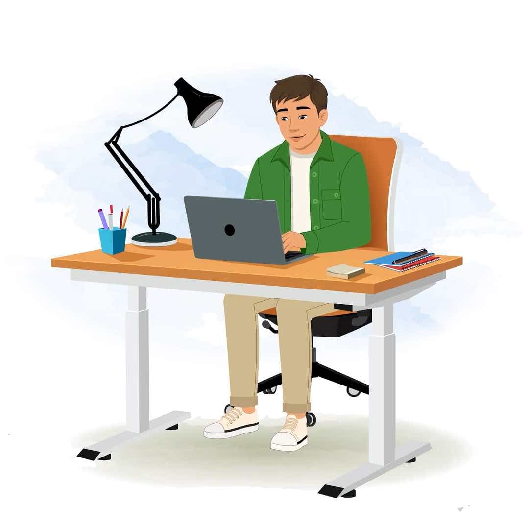 A young man working on computer animated character cartoon vector AKA Aarav