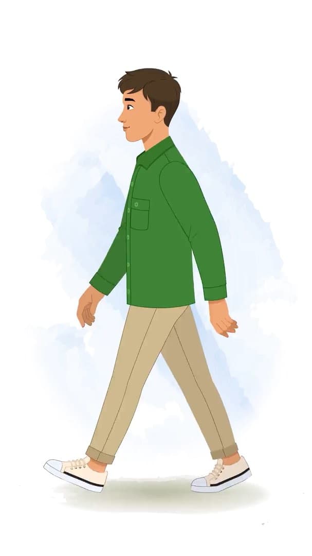A young man side walking animated character cartoon vector AKA Aarav