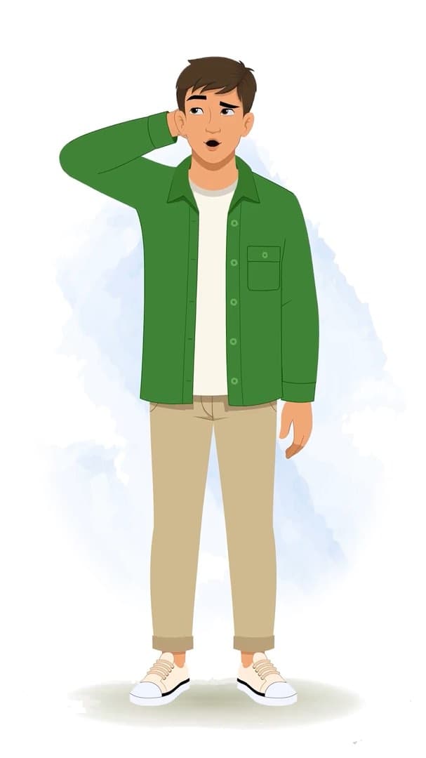 A confused young man animated character cartoon vector AKA Aarav