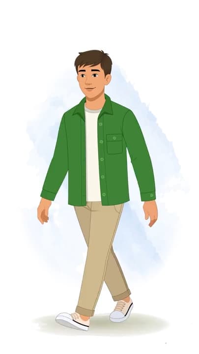 A young man walking animated character cartoon vector AKA Aarav