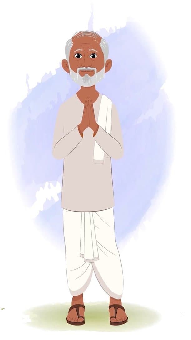 An old village man greeting animated vector cartoon character AKA Pyare Lal