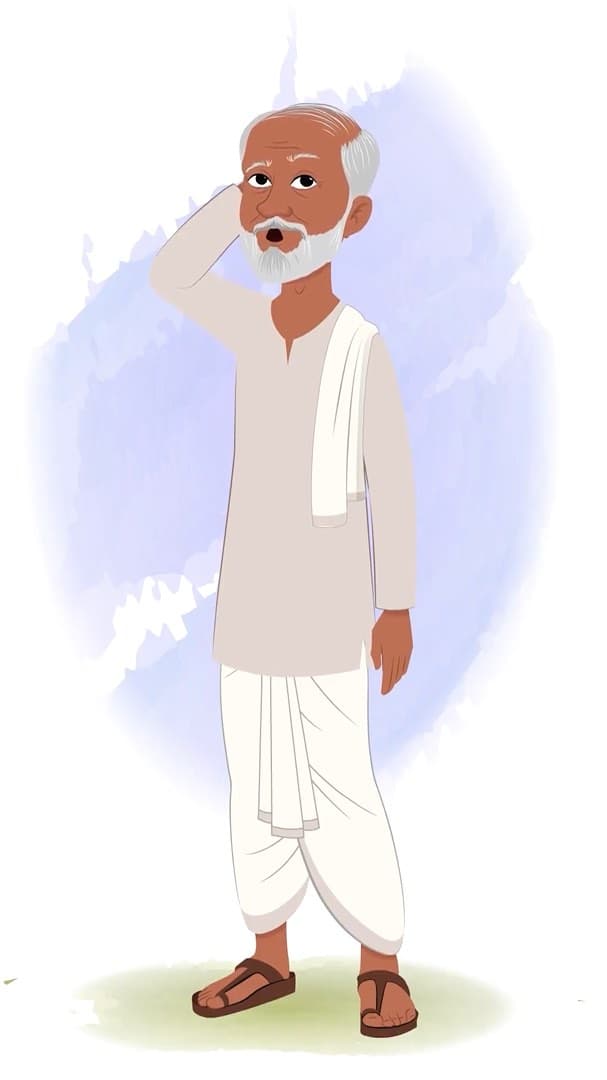 A confused old village man animated character cartoon vector AKA Pyare Lal