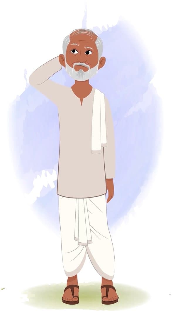 A confused old village man animated vector cartoon character AKA Pyare Lal