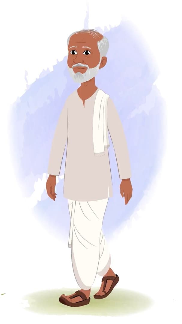 An old village man walking animated vector cartoon character AKA Pyare Lal