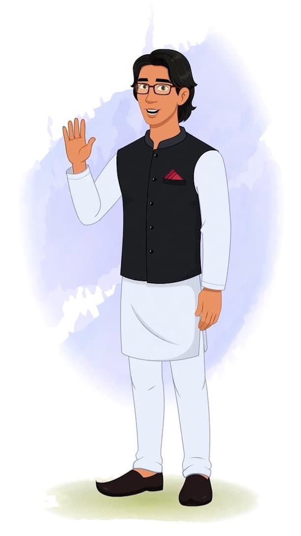 An Indian Politician saying hi animated vector cartoon character AKA Rajiv