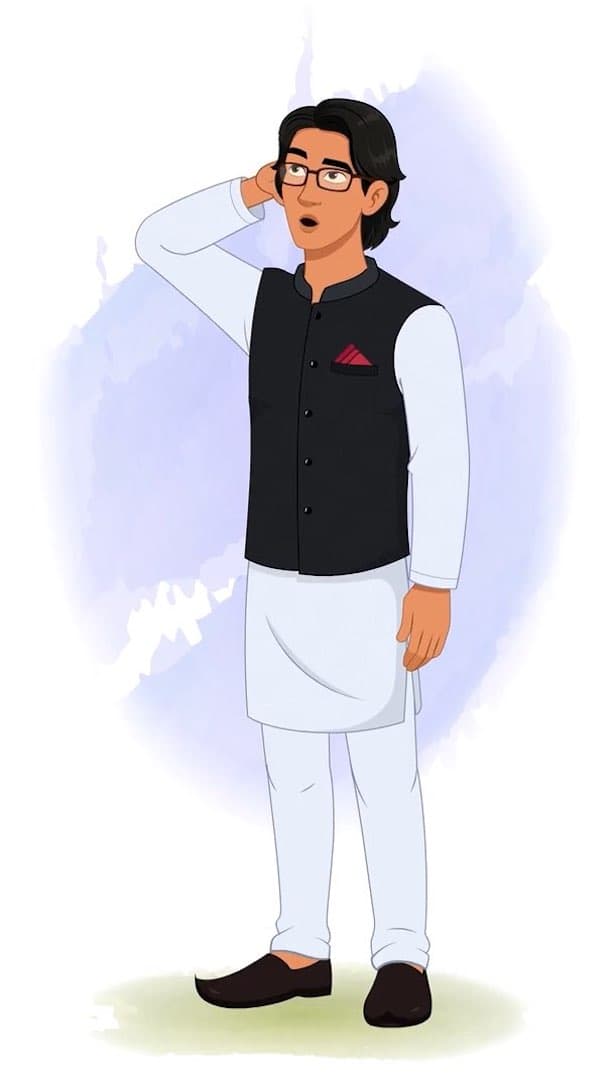 A confused Indian Politician animated vector cartoon character AKA Rajiv