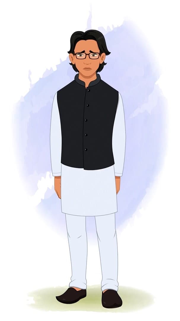 A sad Indian Politician animated vector cartoon character AKA Rajiv