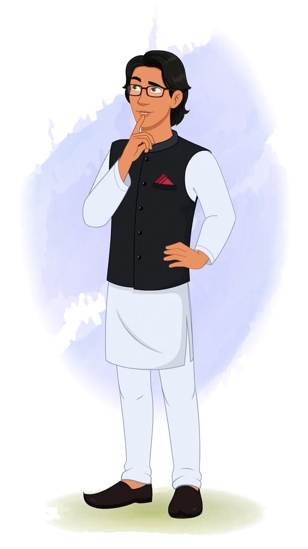An Indian Politician thinking animated vector cartoon character AKA Rajiv