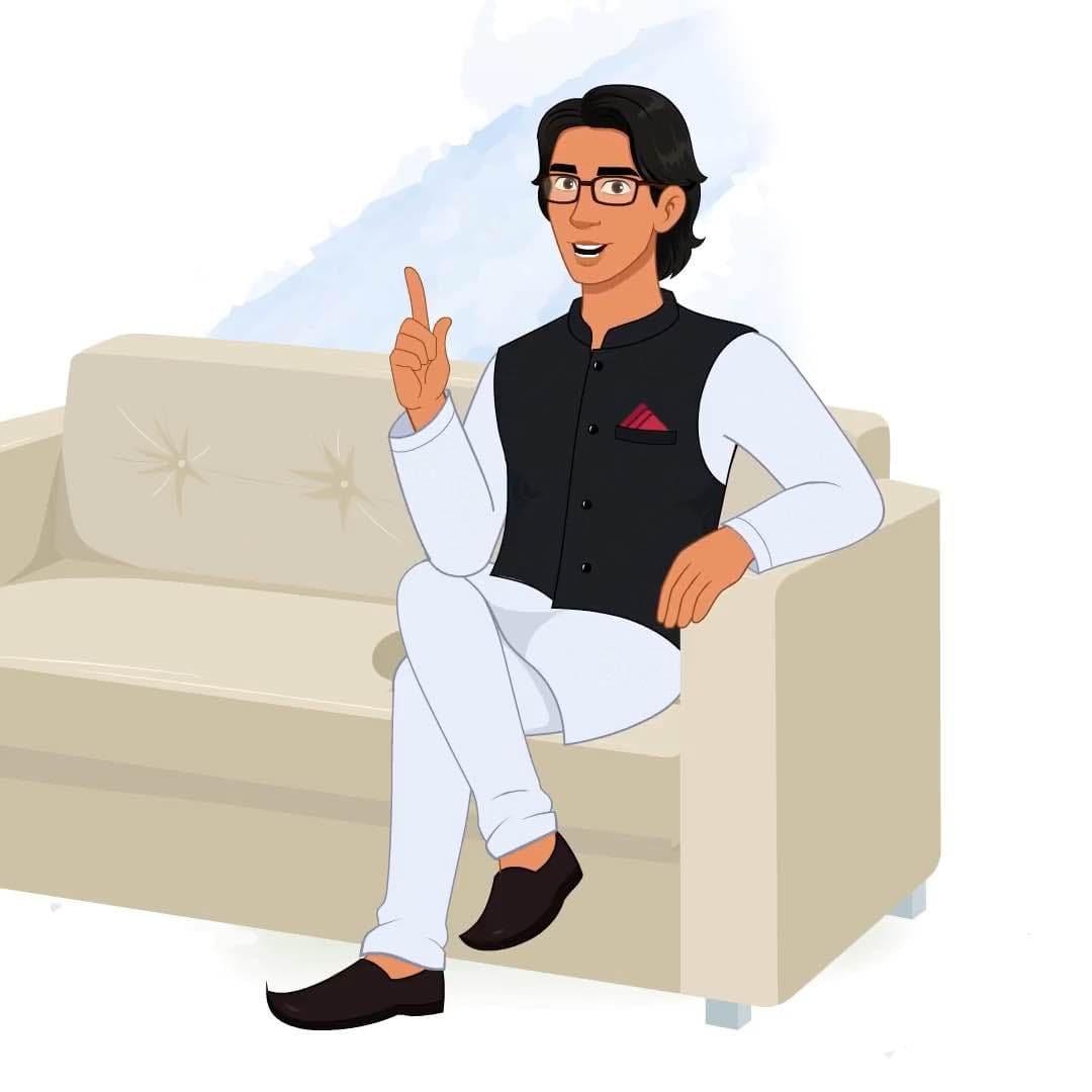 An Indian Politician talking while sitting animated vector cartoon character AKA Rajiv