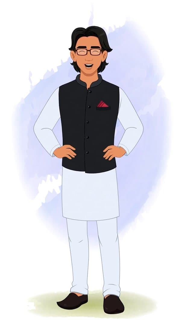 An Indian Politician laughing animated vector cartoon character AKA Rajiv