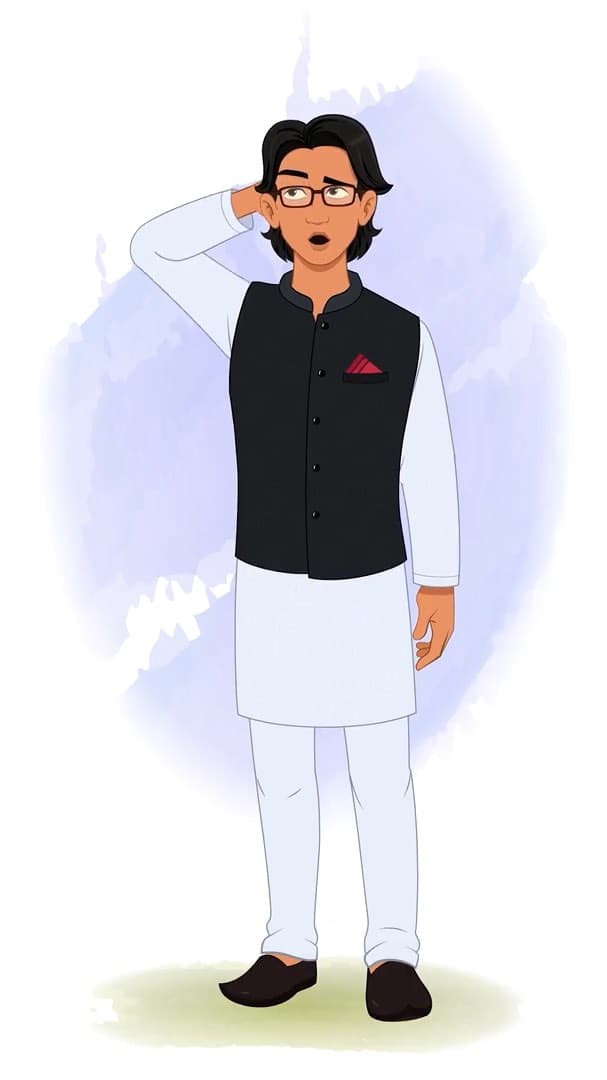 A confused Indian Politician animated character cartoon vector AKA Rajiv