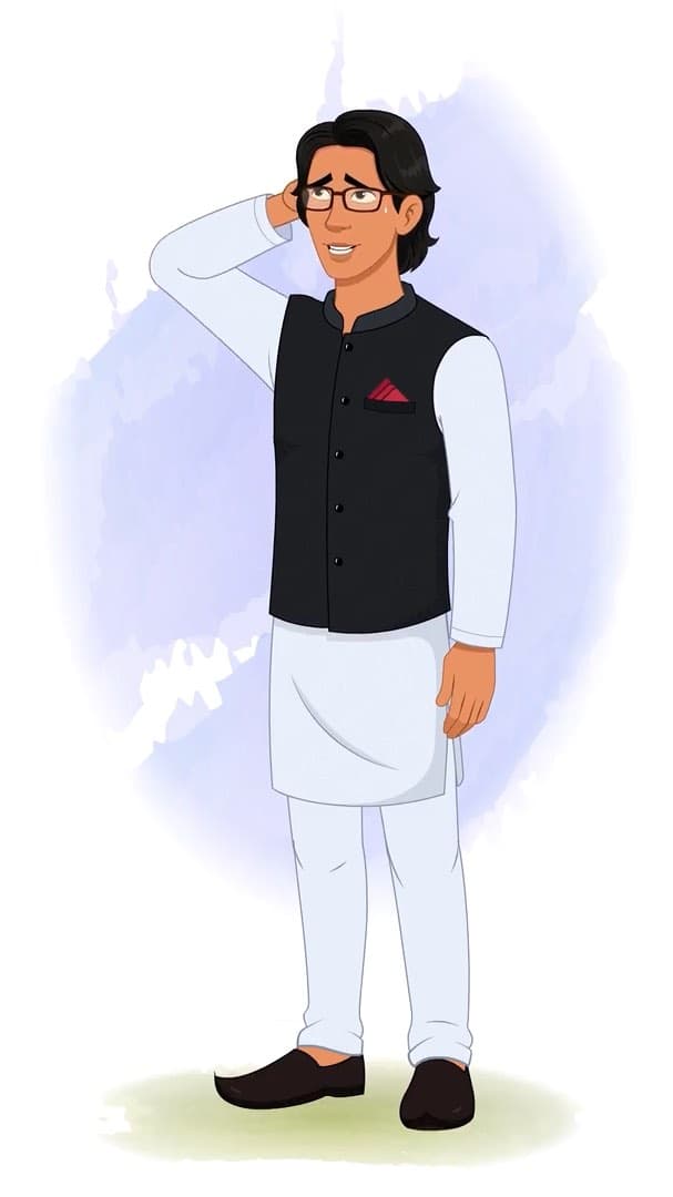 A nervous Indian Politician animated vector cartoon character AKA Rajiv