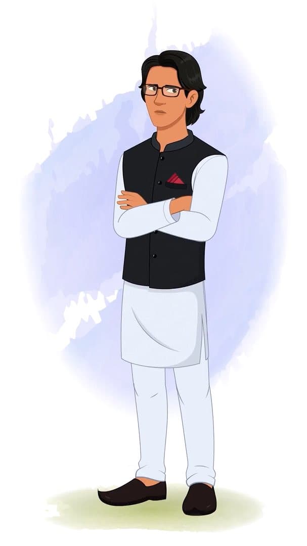 An annoyed Indian Politician animated vector cartoon character AKA Rajiv