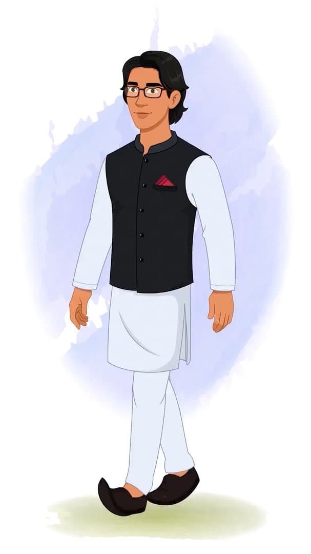 An Indian Politician walking animated vector cartoon character AKA Rajiv