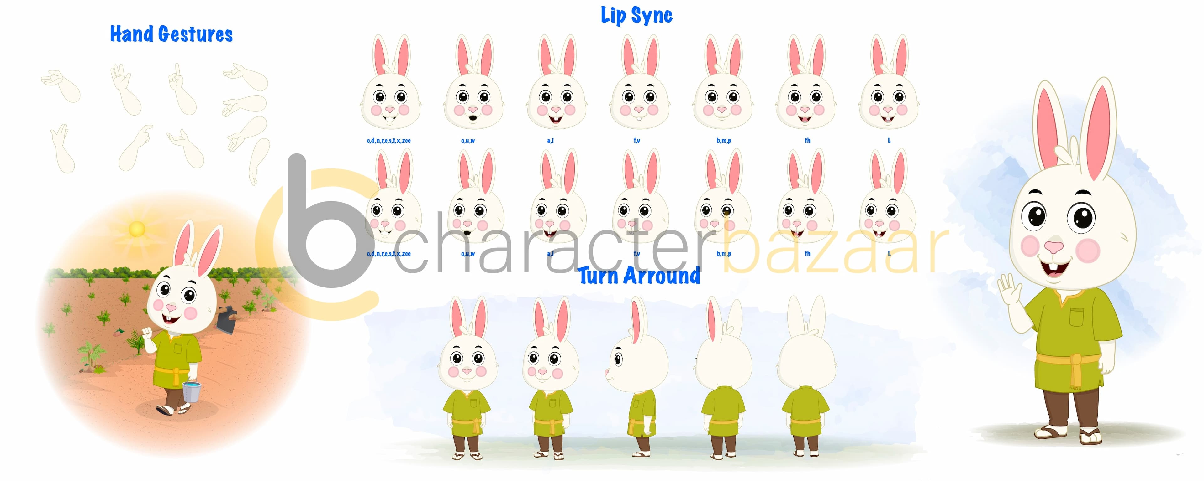 A rabbit cartoon character construction/model sheet aka heera the rabbit