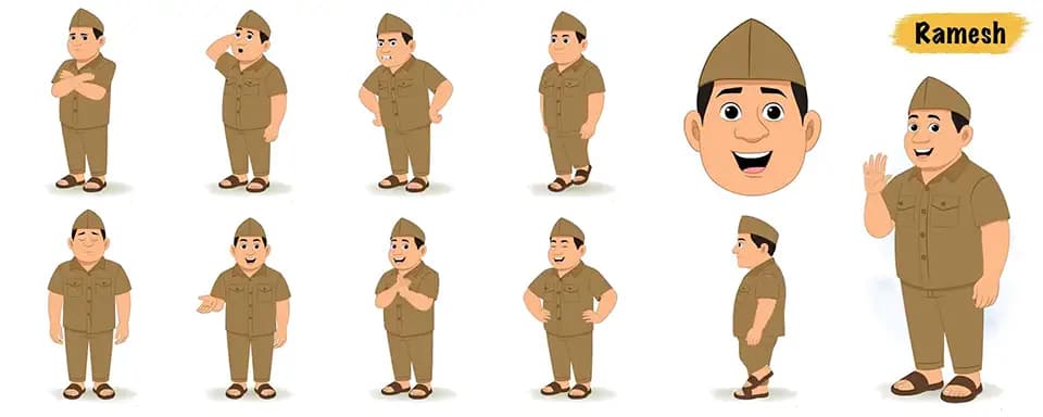 A postman animated vector cartoon character model sheet AKA Ramesh