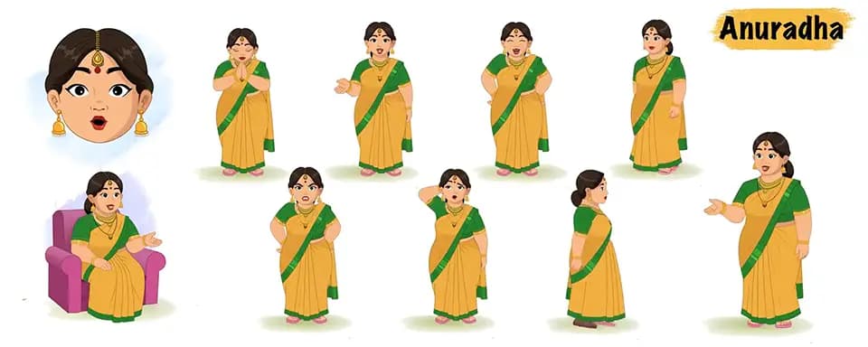 A Fat Indian Woman Animated Vector Cartoon Character Model Sheet AKA Anuradha