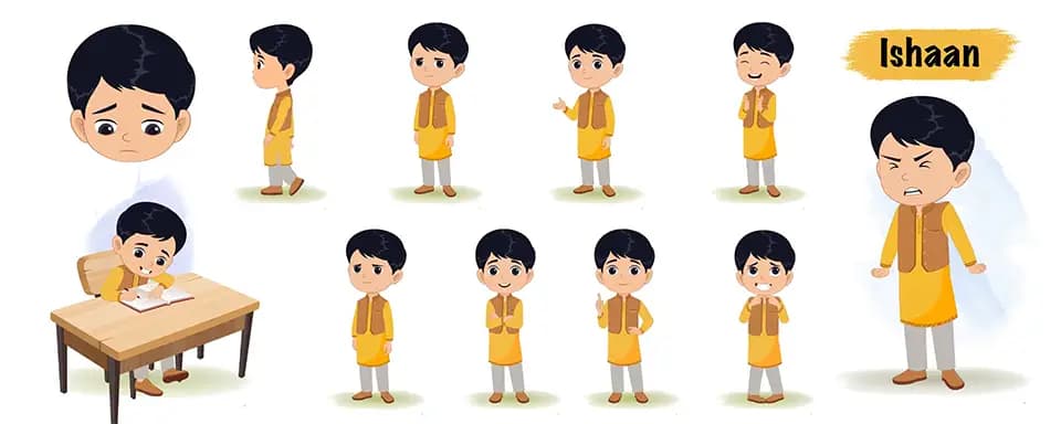 Cute Indian boy in traditional dress animated vector cartoon character AKA Ishaan