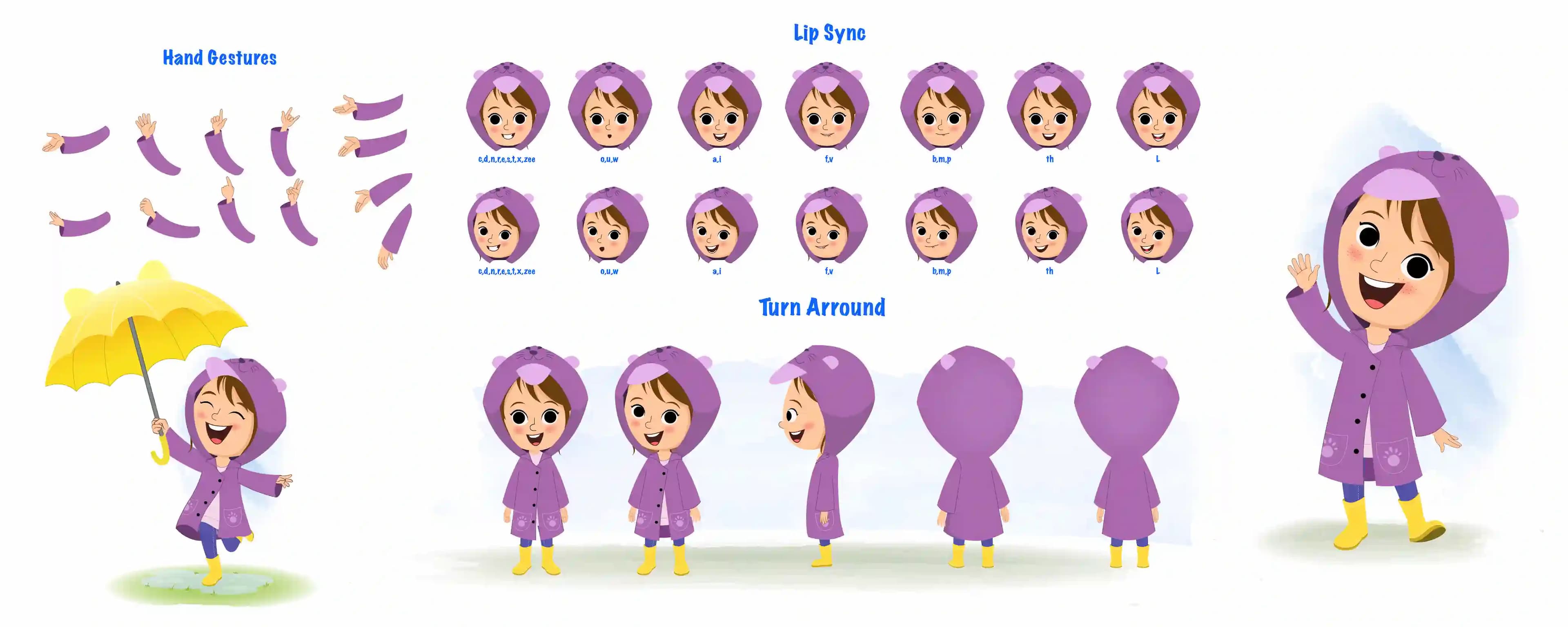 A cute girl cartoon character construction/model sheet aka riru