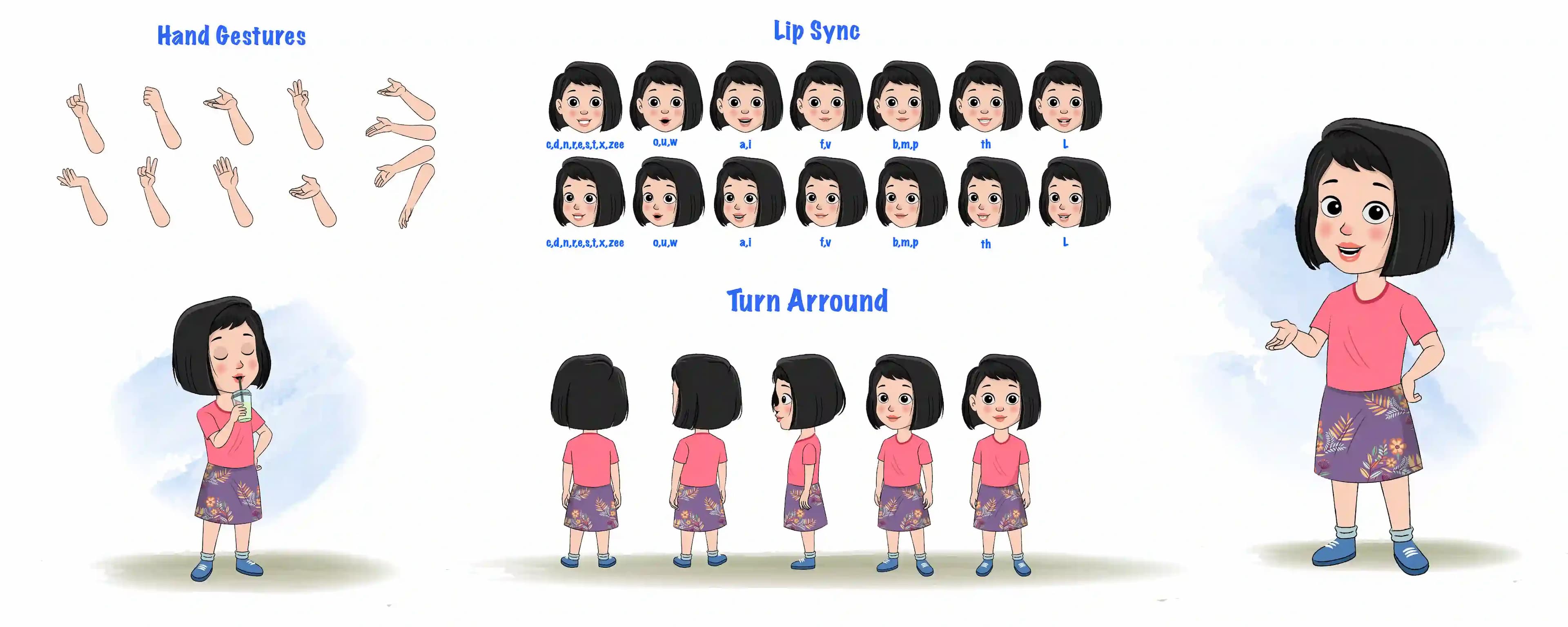 A little girl cartoon character construction/model sheet aka anaya