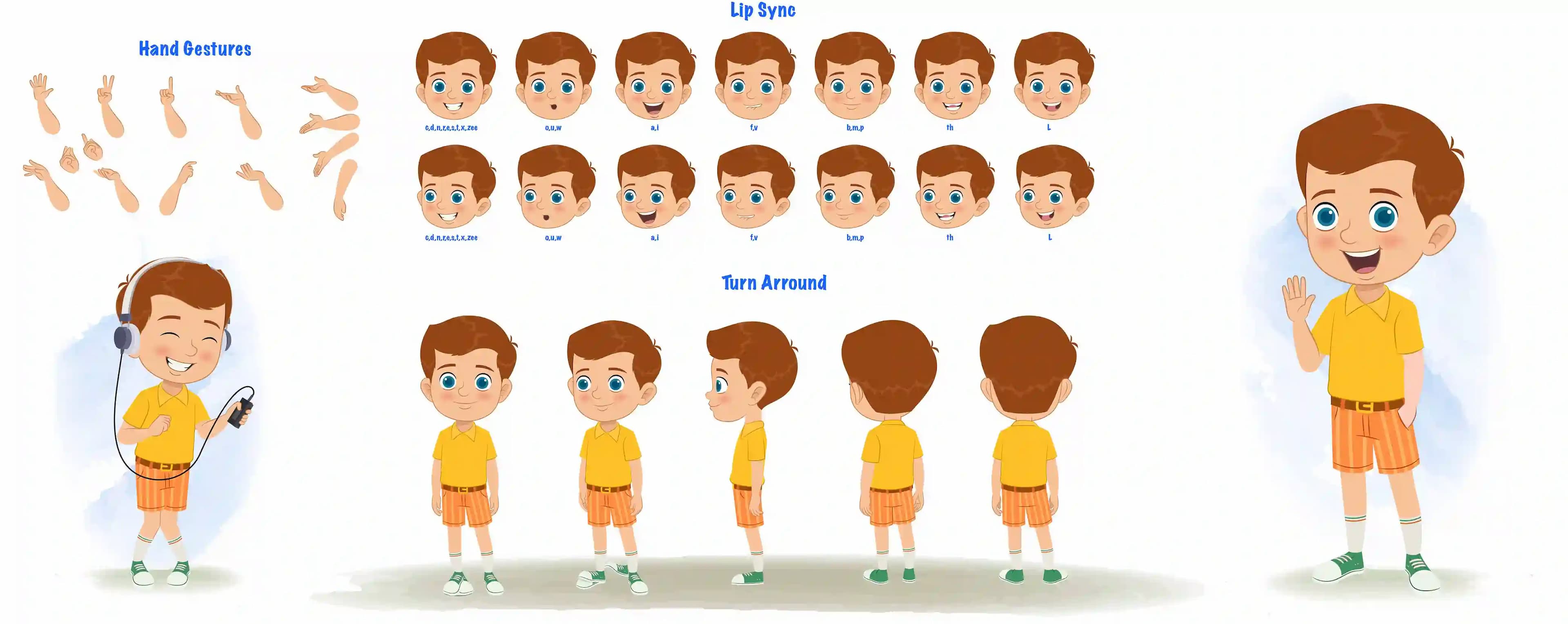 A little boy cartoon character construction/model sheet aka johny