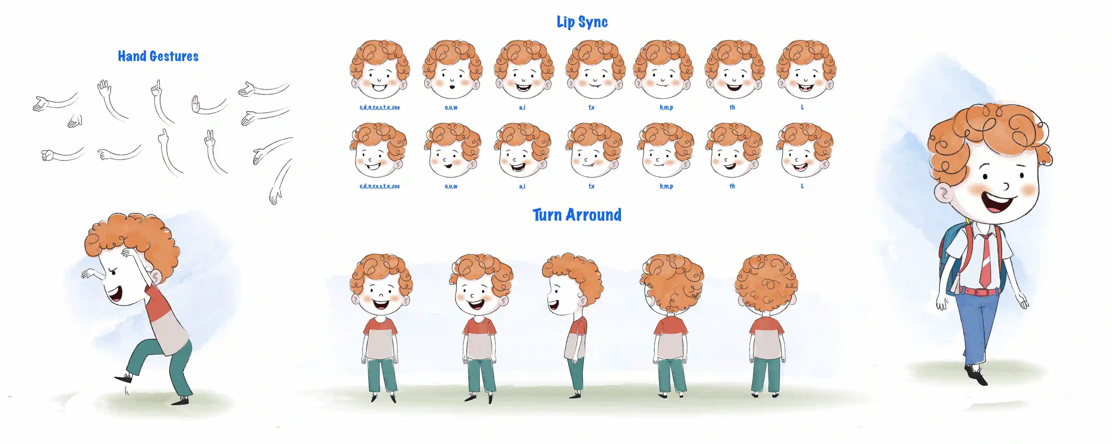 A boy cartoon character construction/model sheet aka ronny