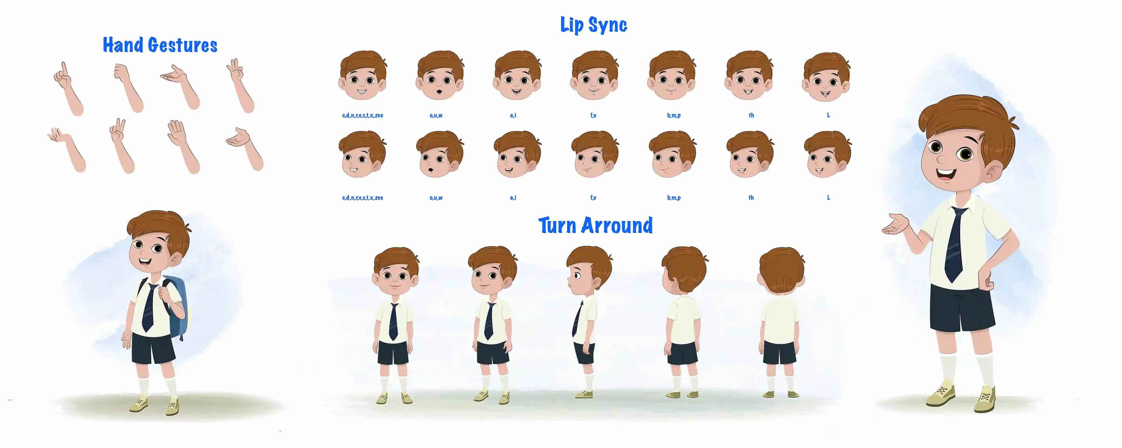 A boy cartoon character construction/model sheet aka jolly