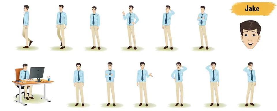 Office worker animated vector cartoon character model sheer AKA Jake