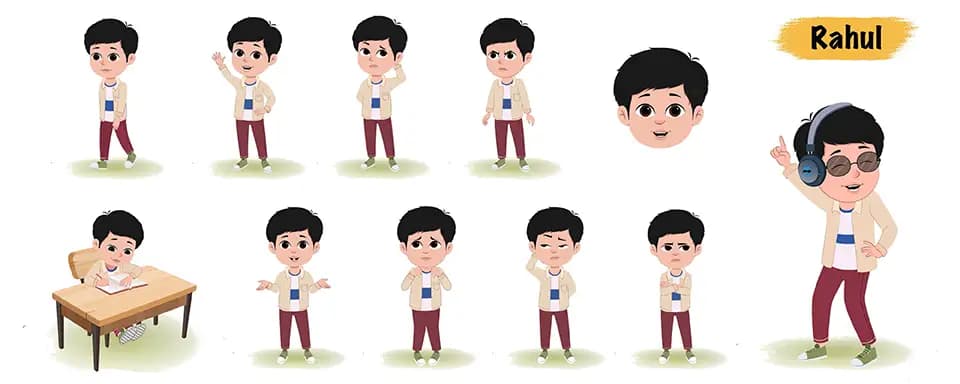 Cool boy animated vector cartoon character model sheet AKA Rahul