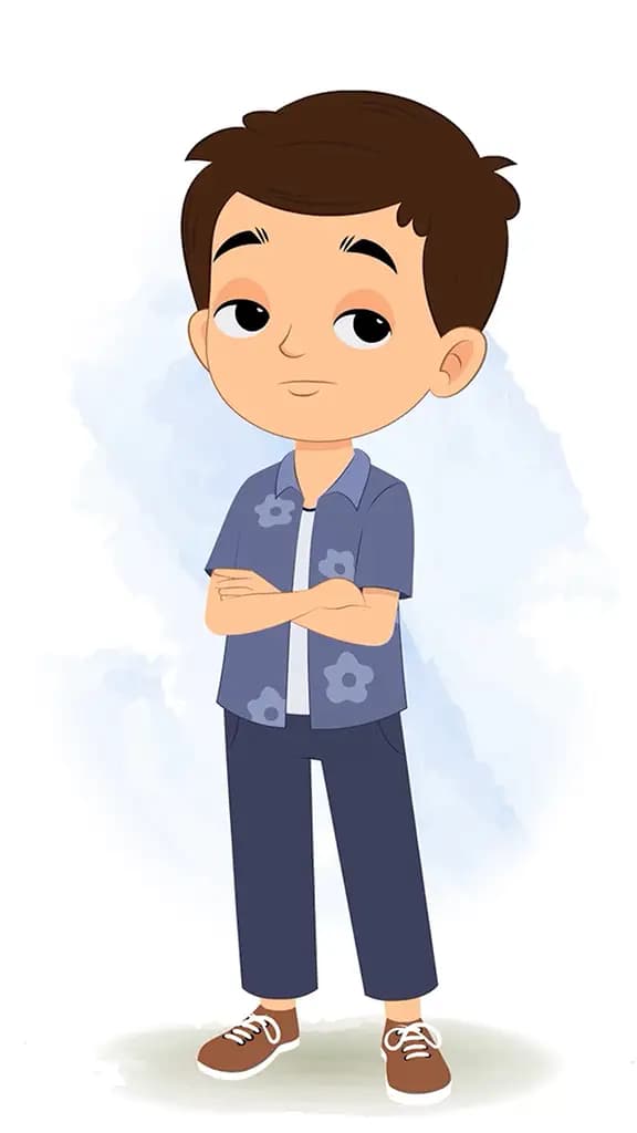 An annoyed smart boy animated cartoon character aka bittu 3/4