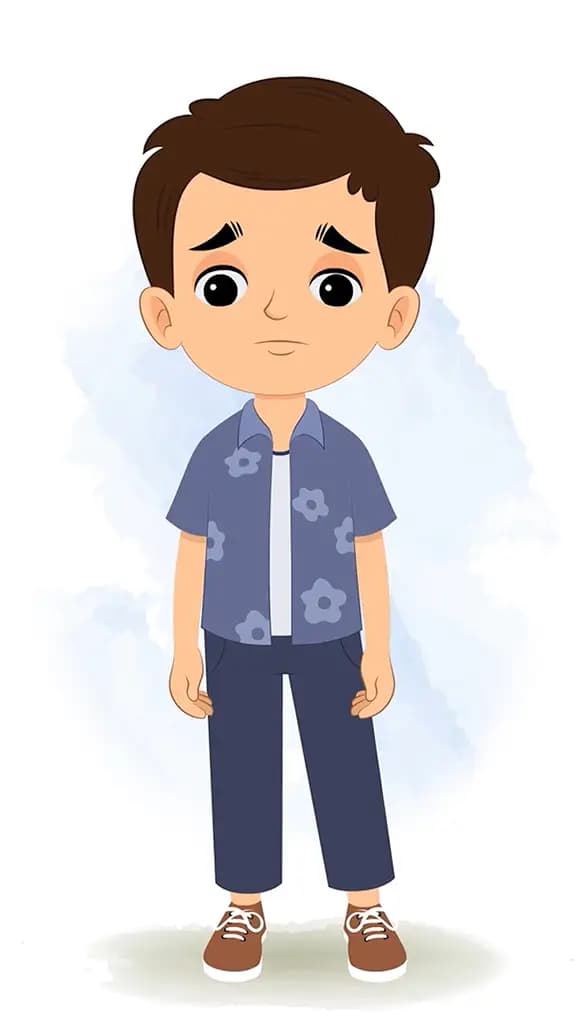 A smart sad boy animated cartoon character aka bittu