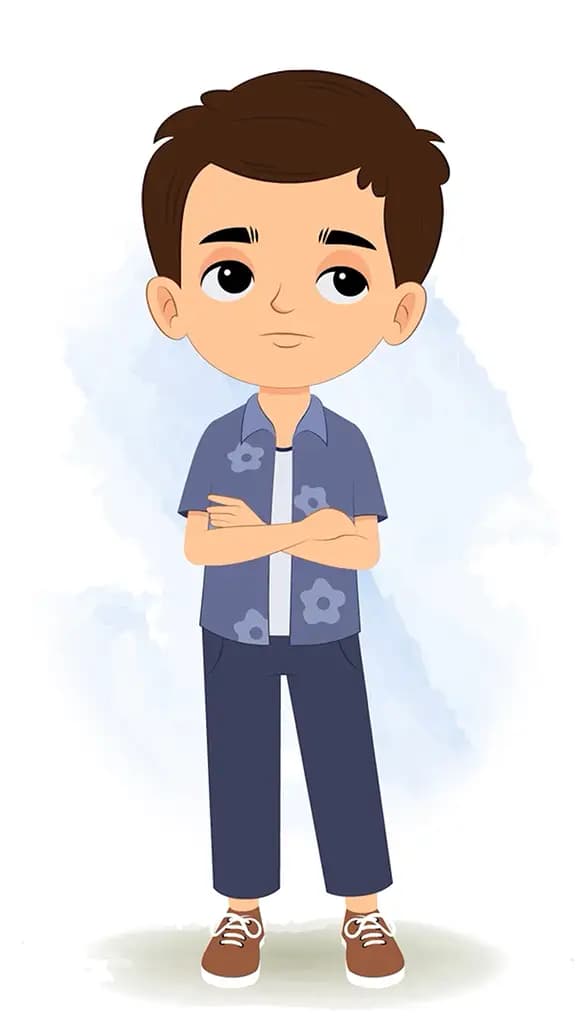 An annoyed smart boy animated cartoon character aka bittu