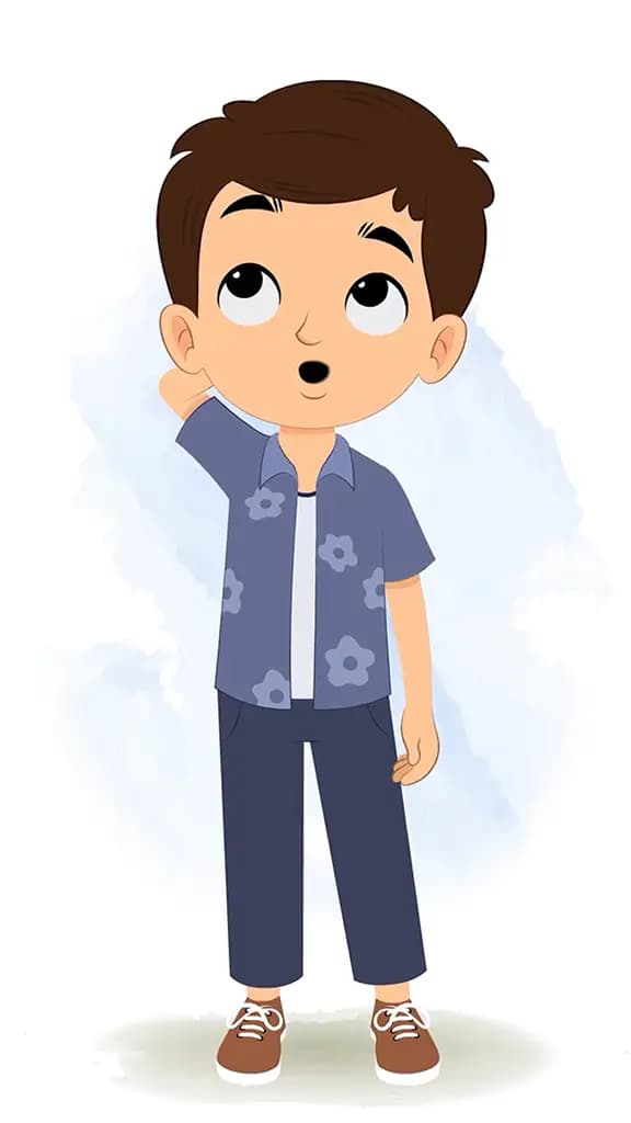 A confused smart boy animated cartoon character aka bittu