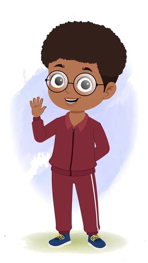 A cute boy saying hello animated cartoon character