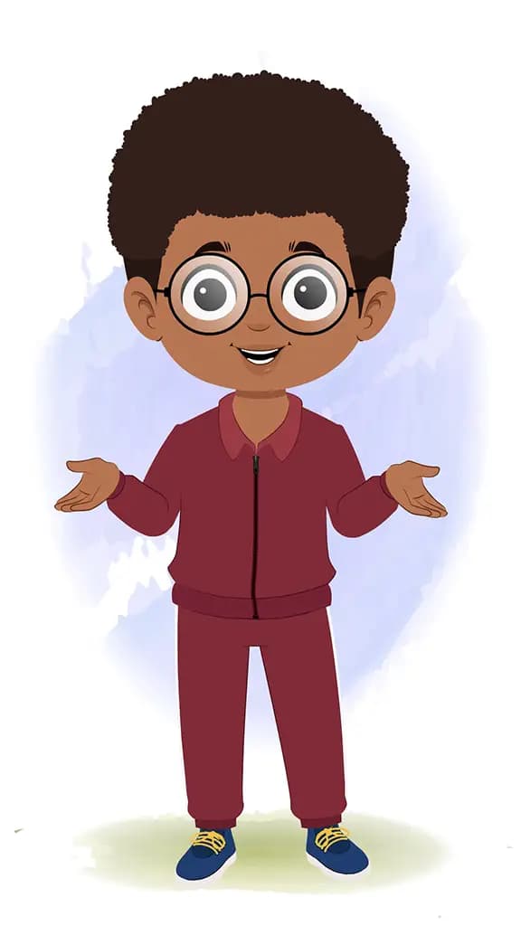 A cute black boy standing with cross hand and talking animated cartoon character aka advik 3/4
