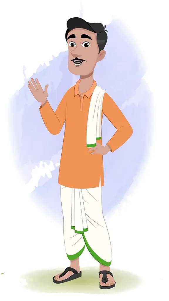 An Indian farmer saying hello animated cartoon character AKA Ram Chandra