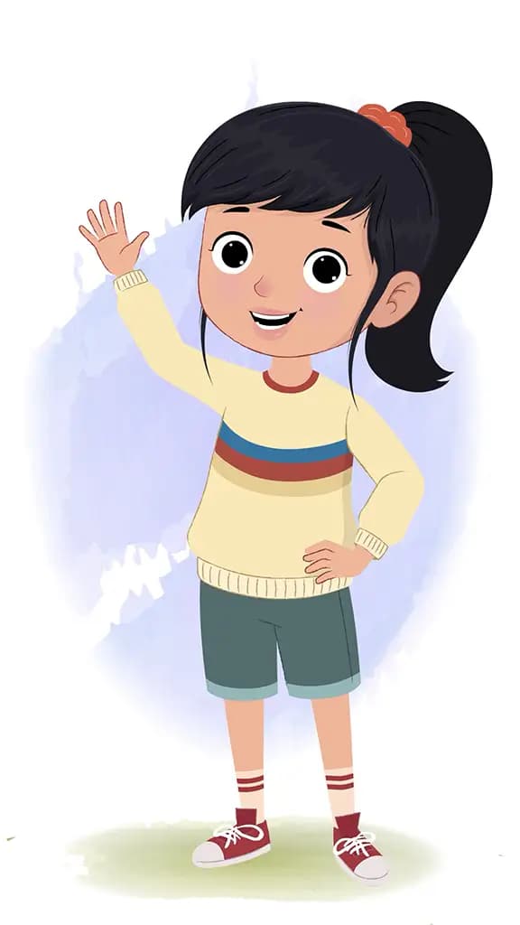 A cute little girl saying hello animated cartoon character aka navya